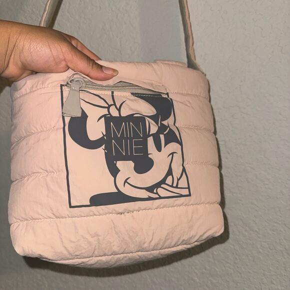 ZARA Disney Minnie Mouse Reversible Mini Puffer Tote Pink Gray Shoulder Strap - Picture 1 of 8